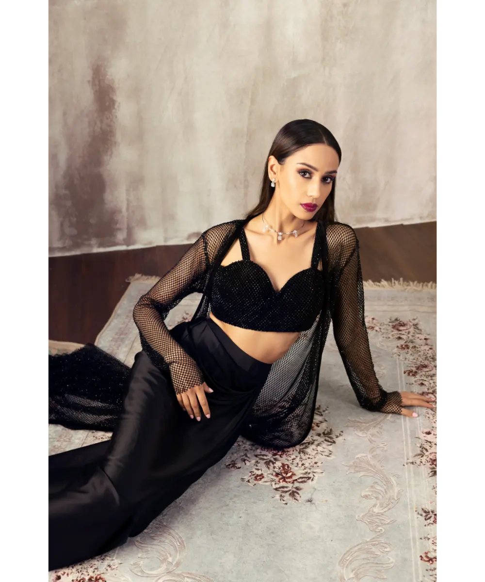JIGAR MALI - Black Drape Dhoti Skirt & Jacket Set